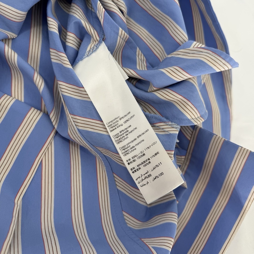 3.1 Phillip Lim Sz 2 Collared Puff Sleeve‎ Short Shirt Dress Striped Side Ties - Picture 6 of 7